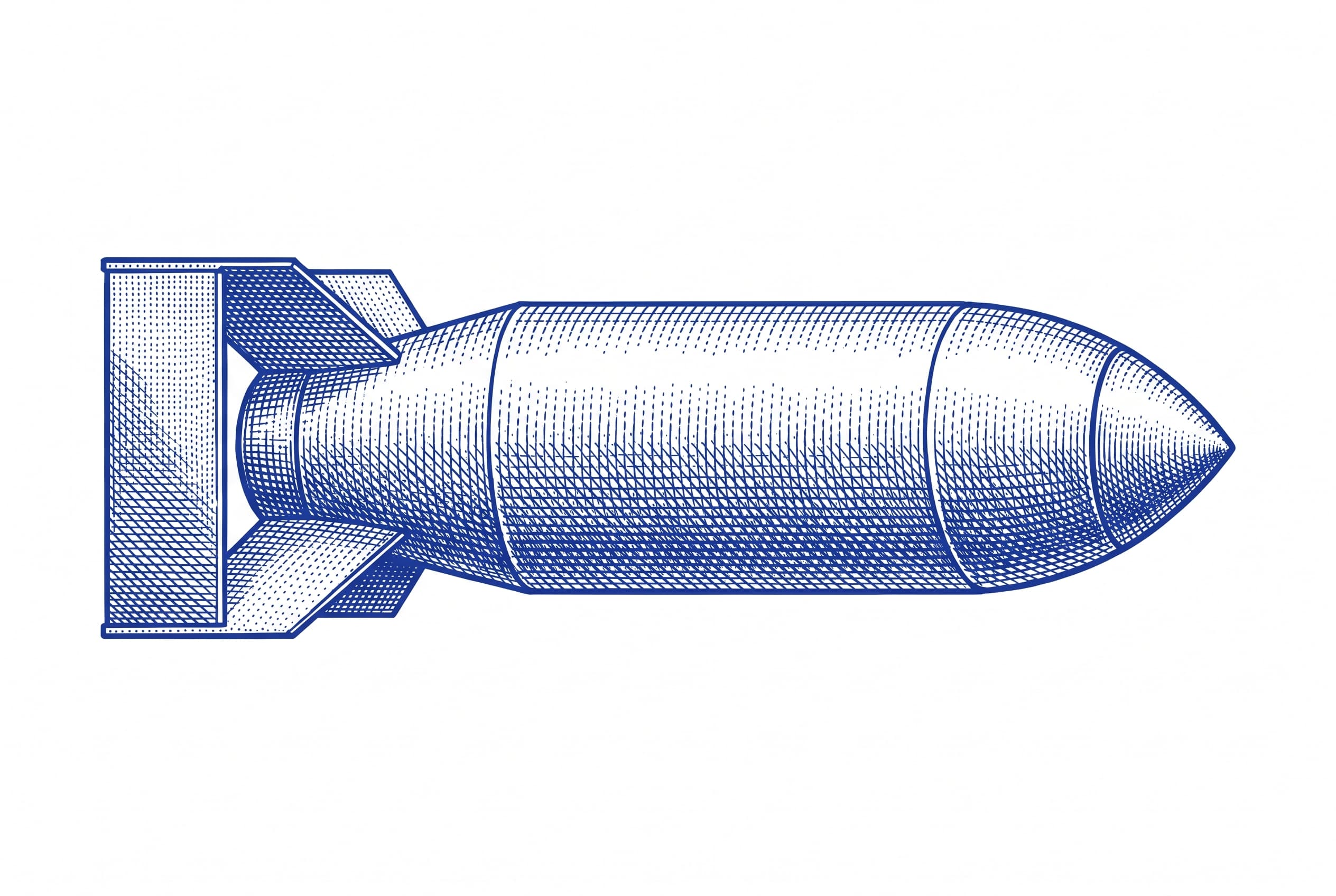 A hedcut engraving of a 2,000-pound aerial bomb in profile